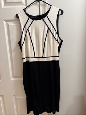 White House Black Market Two-Tone Black and Cream Sheath Dress